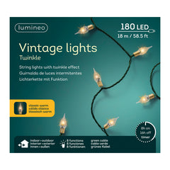 Luci natalizie 180 LED vintage con 8 funzioni e timer interno/esterno cavo verde 18 mt