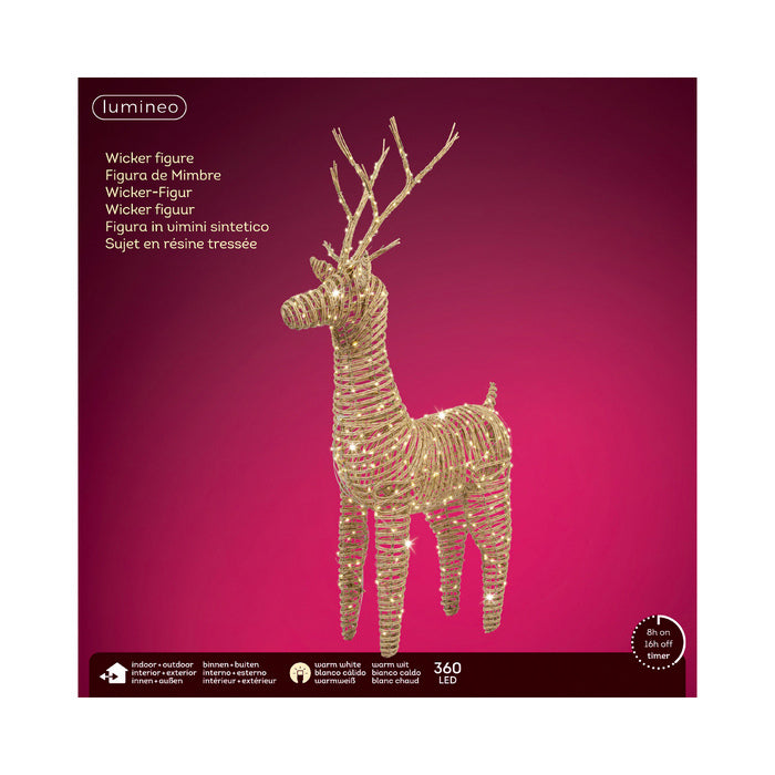 Renna in vimini con 360 mocro led  per decorazione natalizia interno/esterno 104 cm