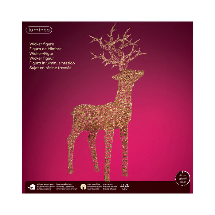 Renna in vimini con 360 mocro led  per decorazione natalizia interno/esterno 180 cm