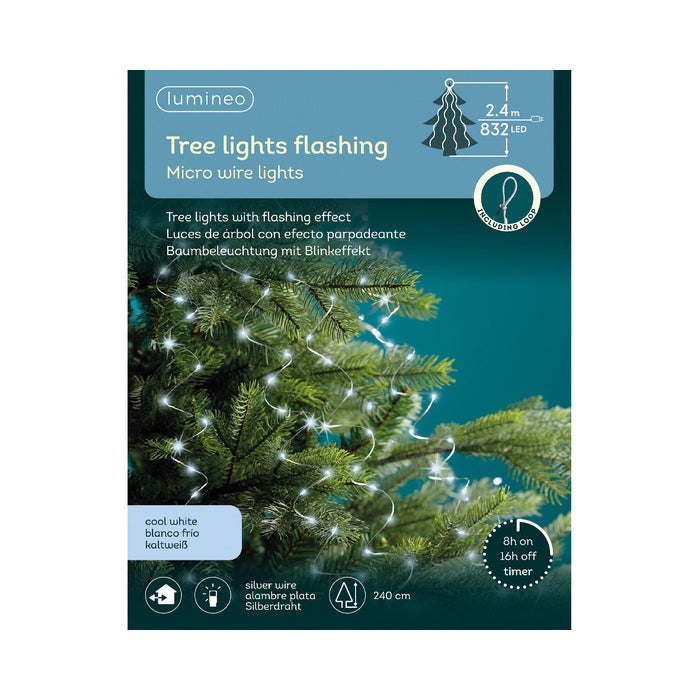 Luci a cascata per albero di Natale, 832 microled con cavo argento interno/esterno 240 cm