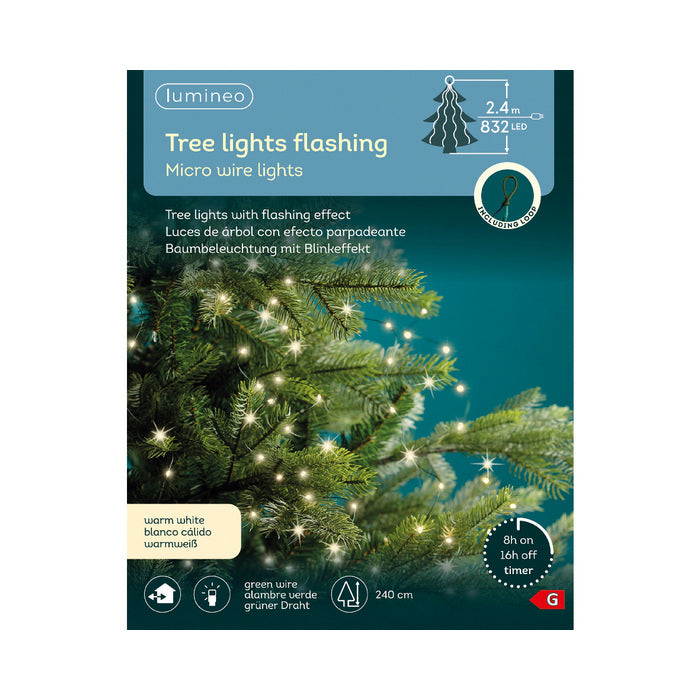 Luci a cascata per albero di Natale, 832 microled con cavo verde interno/esterno 240 cm