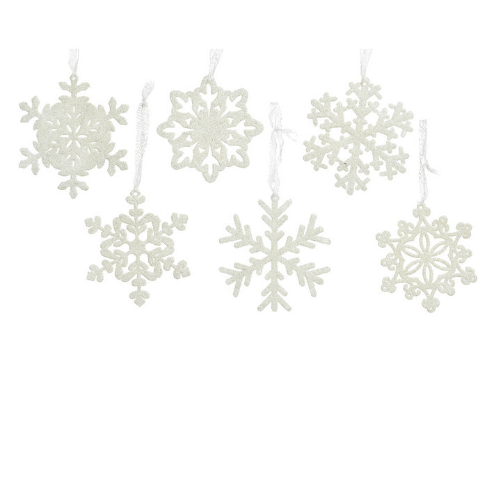 Fiocco di neve per decorazione natalizia in plastica con glitter 10 cm