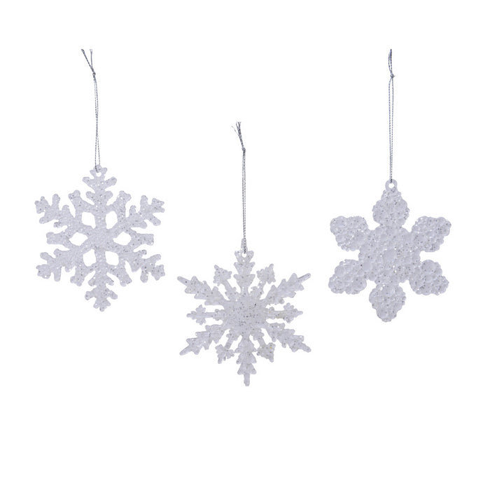 Fiocco di neve per decorazione natalizia in plastica trasparente con glitter 10 cm