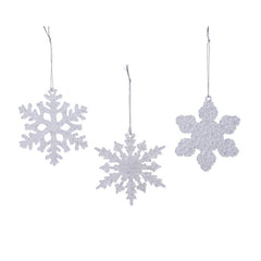 Fiocco di neve per decorazione natalizia in plastica trasparente con glitter 10 cm