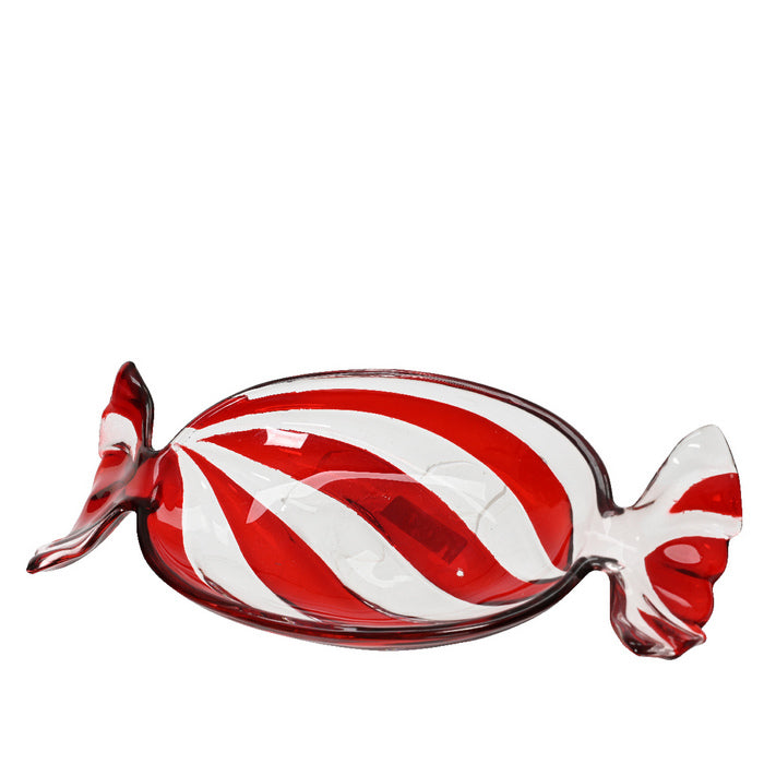 Vassoio natalizio in vetro a forma di caramella bianca e rossa