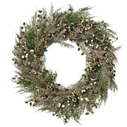 Corona natalizia per decorazione con foglie di champagne glitterate e bacche 60 cm