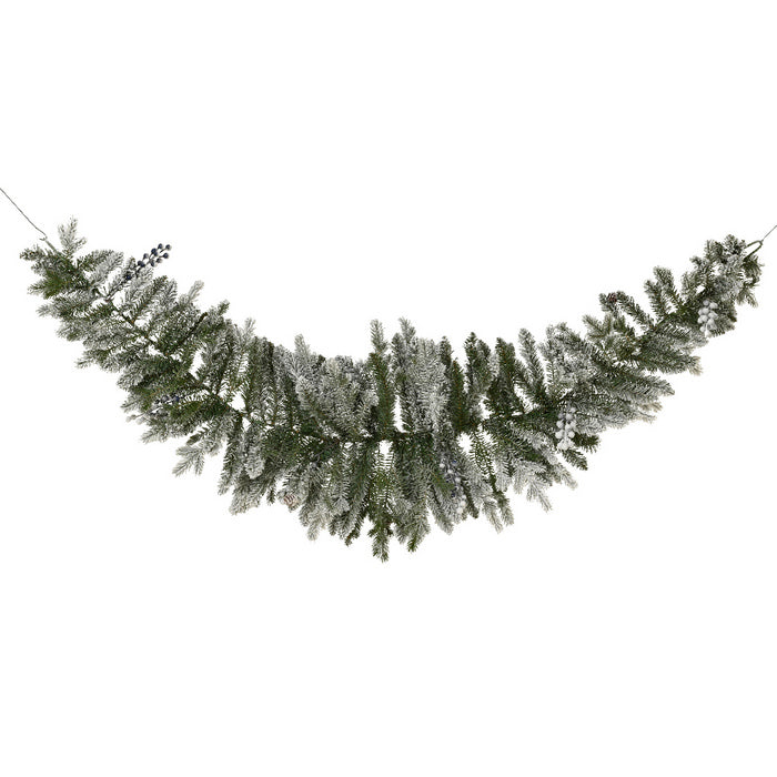 Festone verde innevato con glitter per decorazione natalizia 180 cm