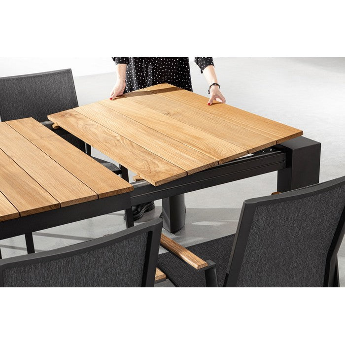 Tavolo allungabile in alluminio con piano in teak - Cameron