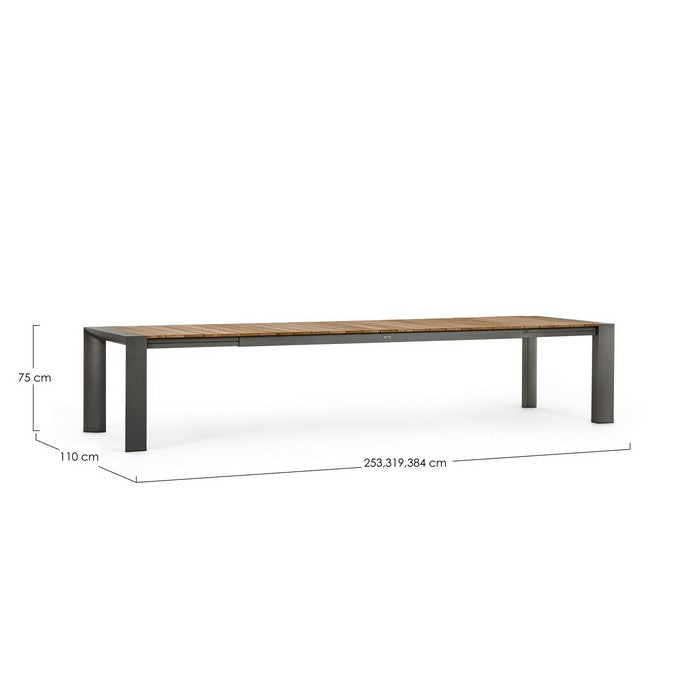 Tavolo allungabile in alluminio con piano in teak - Cameron