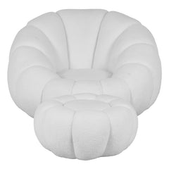 Set poltrona girevole con pouf poggiapiedi in tessuto bouclè - Nuvola