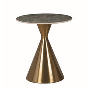 Tavolino tondo in metallo oro con piano in pietra
