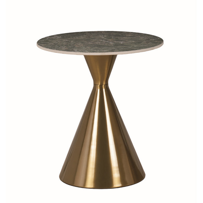 Tavolino tondo in metallo oro con piano in pietra