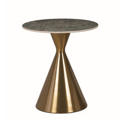 Tavolino tondo in metallo oro con piano in pietra