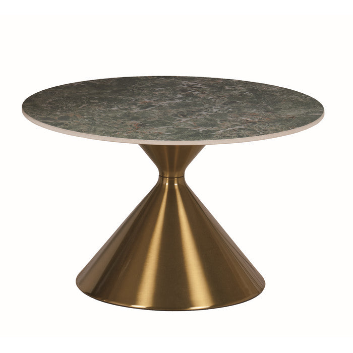 Tavolino tondo in metallo oro con piano in pietra