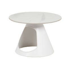 Tavolino tondo in metallo bianco con piano in pietra