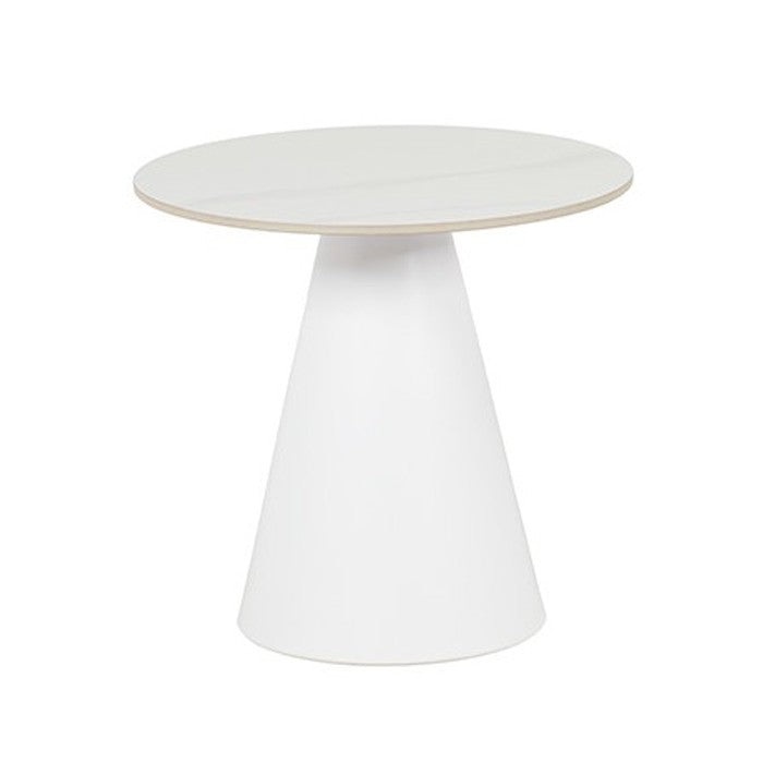 Tavolino tondo in metallo bianco con piano in pietra