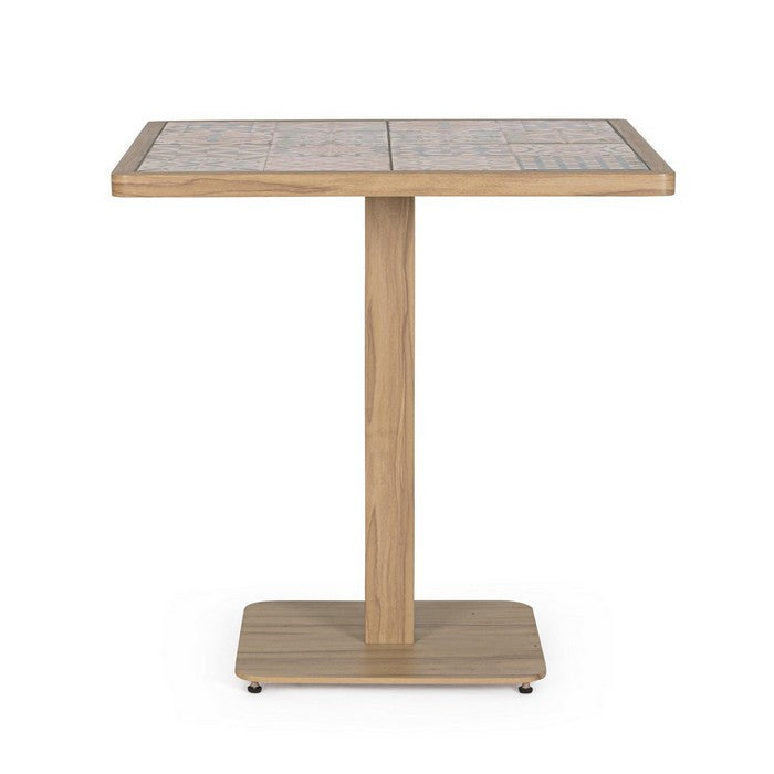 Tavolo quadrato in alluminio effetto legno, con mattonelle in porcellana 73x73 cm - Kalimera