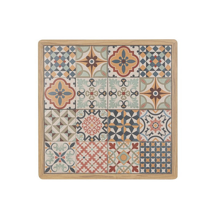 Tavolo quadrato in alluminio effetto legno, con mattonelle in porcellana 73x73 cm - Kalimera
