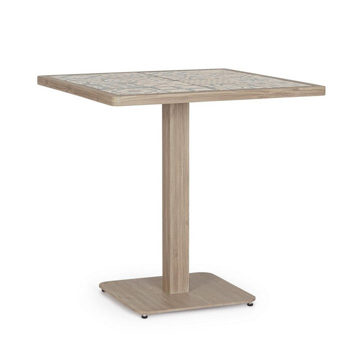 Tavolo quadrato in alluminio effetto legno, con mattonelle in porcellana 73x73 cm - Kalimera