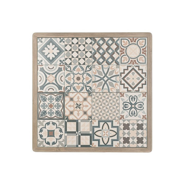 Tavolo quadrato in alluminio effetto legno, con mattonelle in porcellana 73x73 cm - Kalimera