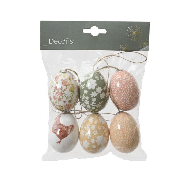 Set 6 uova da appendere per decorazione pasquale 6 cm lucide