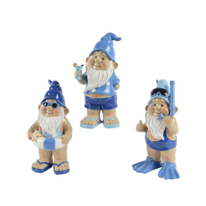 Gnomo in poliresina blu con stella marina 20 cm