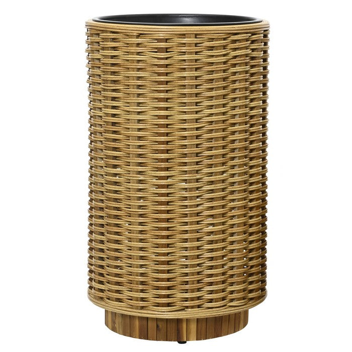Fioriera tonda cilindrica effetto rattan in legno di acacia