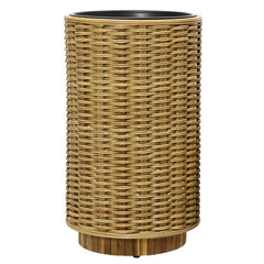 Fioriera tonda cilindrica effetto rattan in legno di acacia