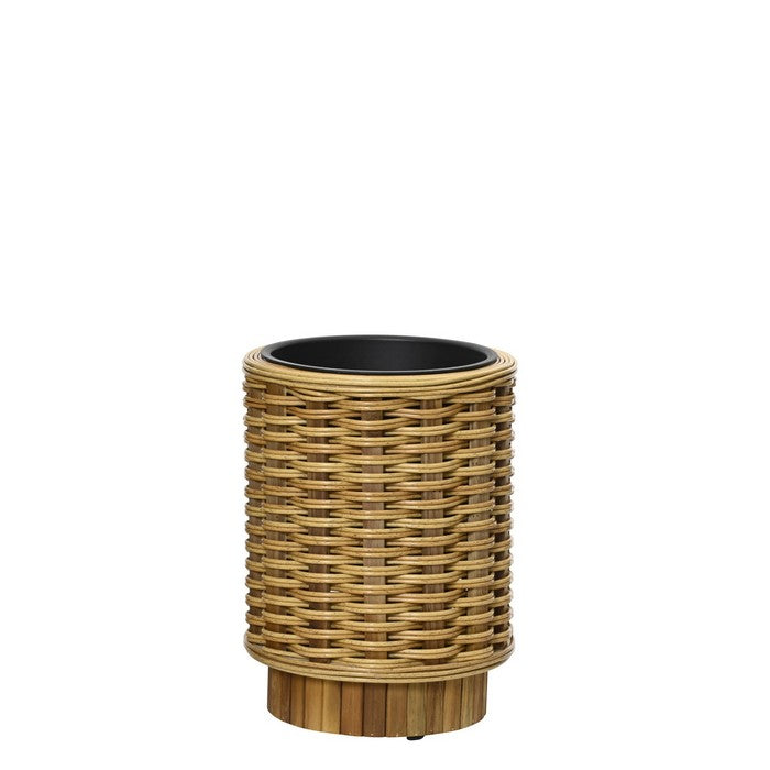 Fioriera tonda cilindrica effetto rattan in legno di acacia