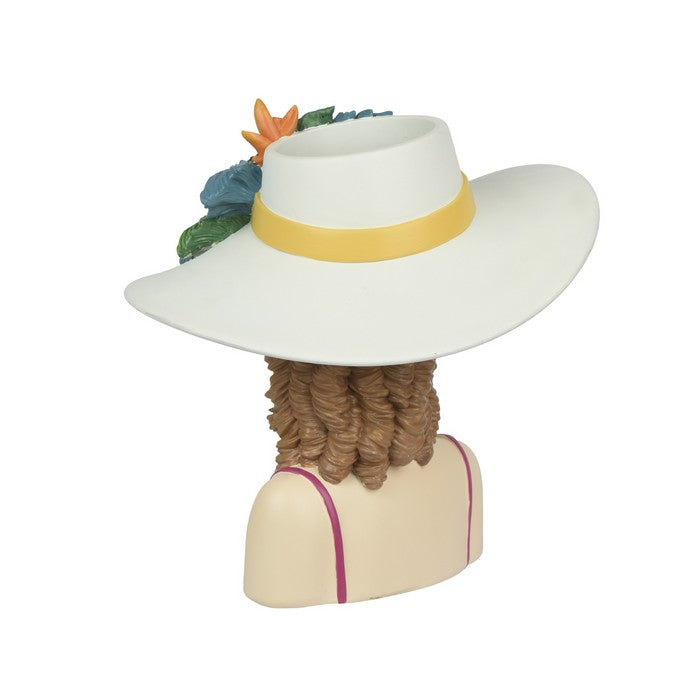 Vaso decorativo testa femminile con fiori in poliresina