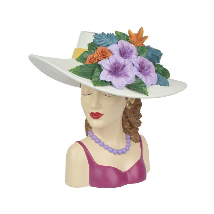 Vaso decorativo testa femminile con fiori in poliresina