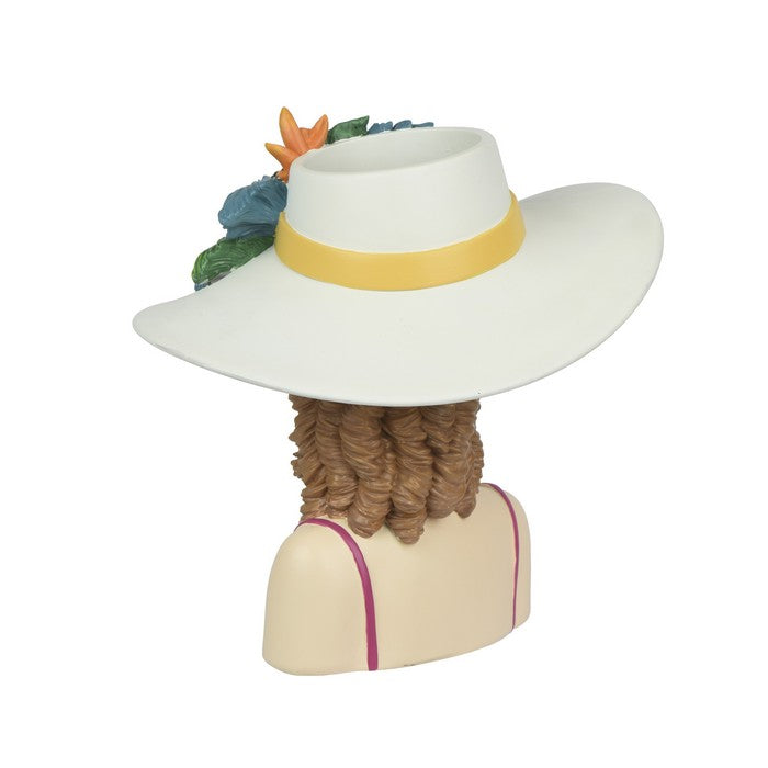 Vaso decorativo testa femminile con fiori in poliresina