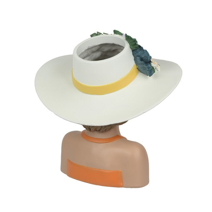 Vaso decorativo testa femminile con occhiali in poliresina