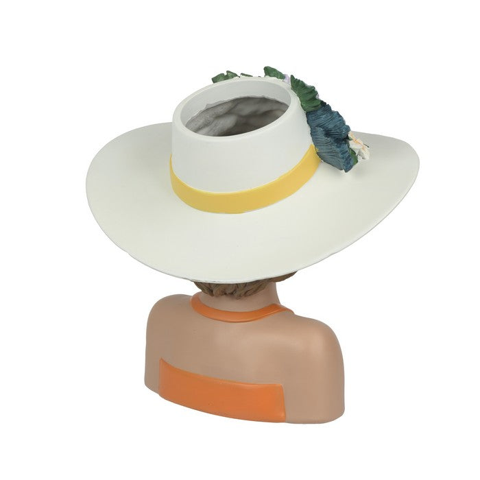 Vaso decorativo testa femminile con occhiali in poliresina