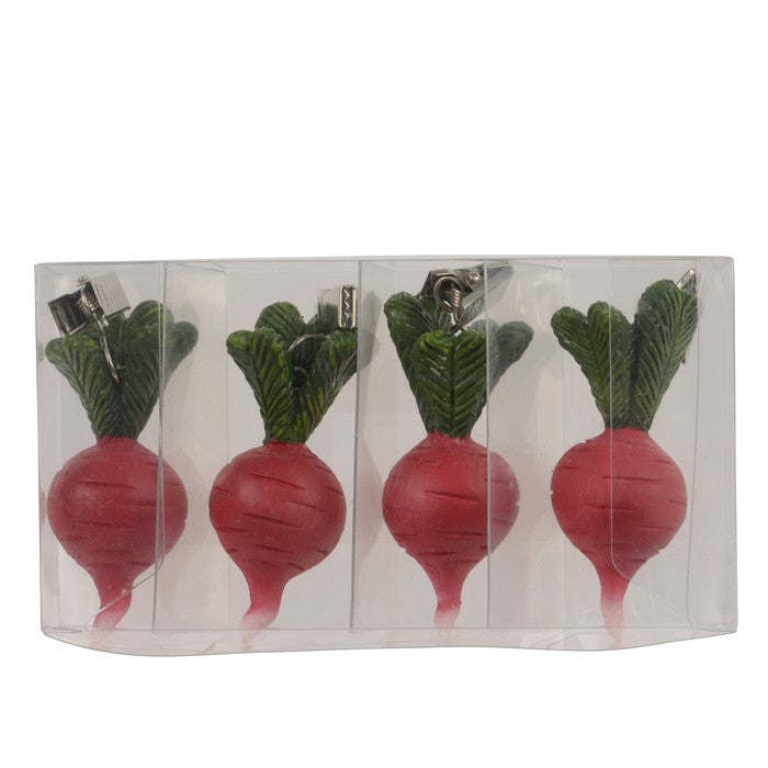 Set 4 fermacarte decorativi a forma di ravanello