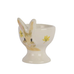 Portauovo in gres con fiori e coniglietto 6 cm
