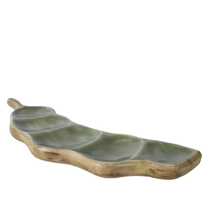 Piatto decorativo in legno di mango a forma di fava 50 cm