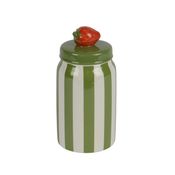 Barattolo a strisce verdi con coperchio con fragola 21 cm