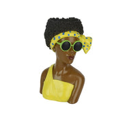 Vaso decorativo testa femminile con occhiali in poliresina giallo 26 cm