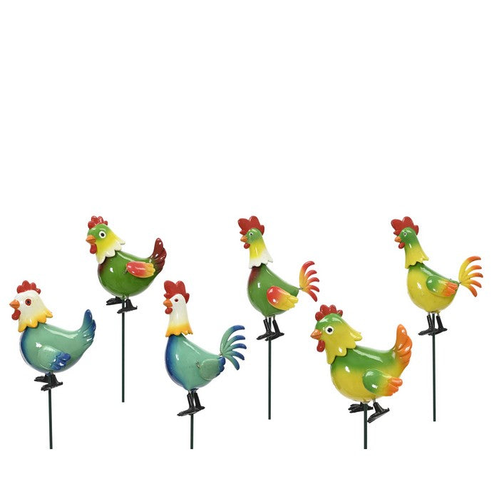 Pick da giardino in metallo e plastica con gallina 70 cm