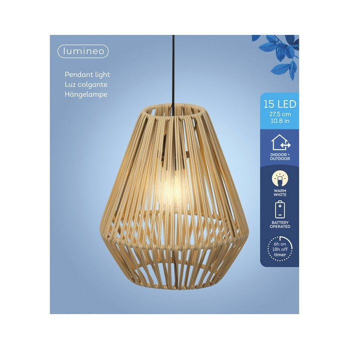 Lampada a sospensione in rattan con LED a batteria 27 cm