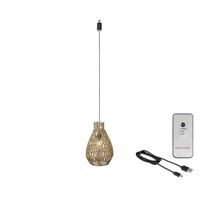 Lampada a sospensione in rattan con LED a batteria 40 cm