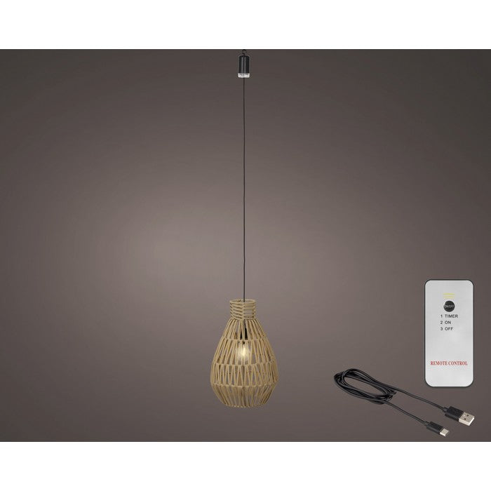 Lampada a sospensione in rattan con LED a batteria 40 cm