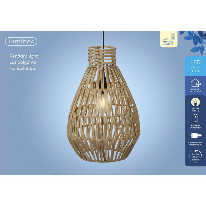 Lampada a sospensione in rattan con LED a batteria 40 cm