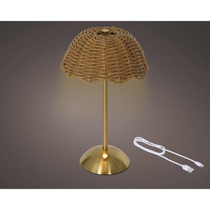 Lampada da tavolo ricaricabile in rattan con LED 30 cm