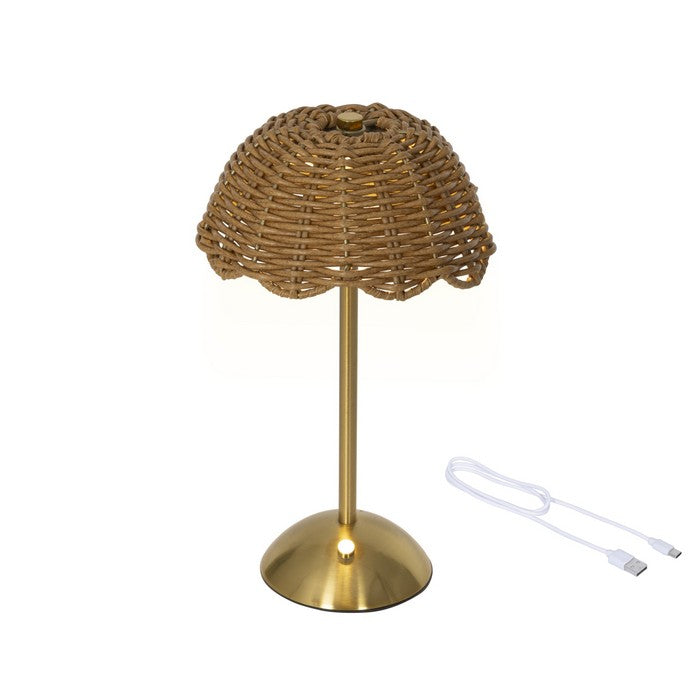 Lampada da tavolo ricaricabile in rattan con LED 30 cm