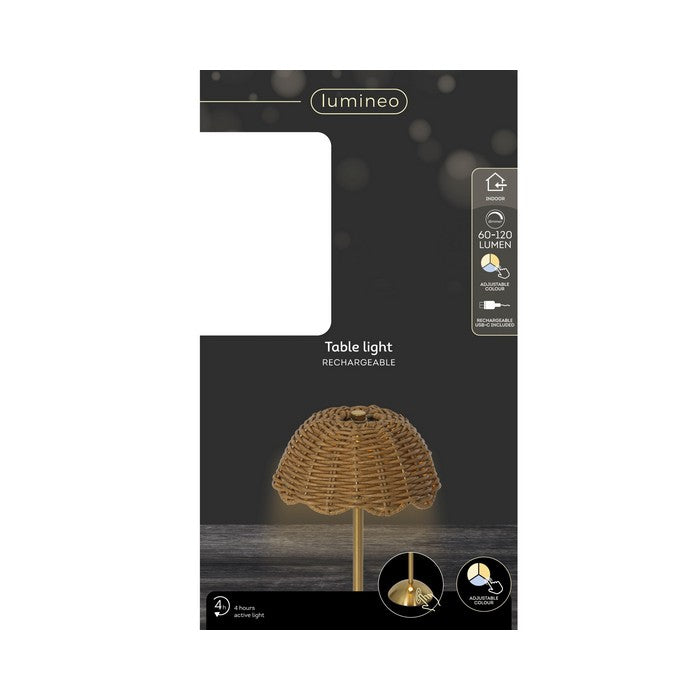 Lampada da tavolo ricaricabile in rattan con LED 30 cm