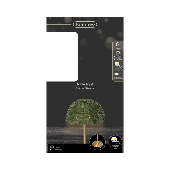 Lampada da tavolo ricaricabile in rattan con LED 30 cm