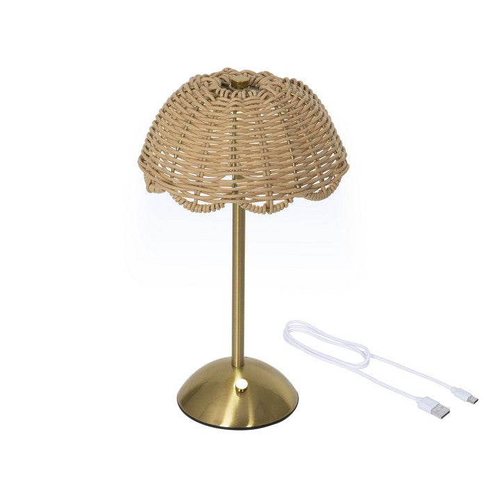 Lampada da tavolo ricaricabile in rattan con LED 30 cm