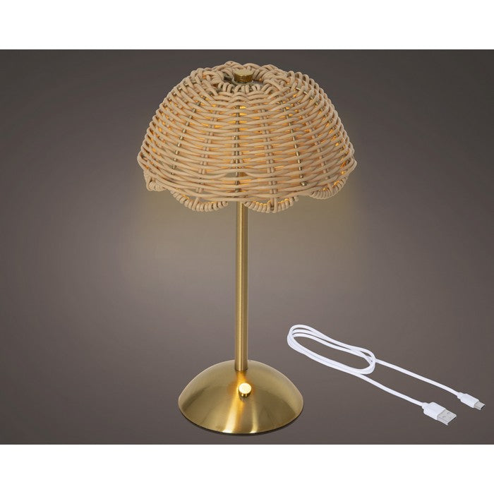 Lampada da tavolo ricaricabile in rattan con LED 30 cm